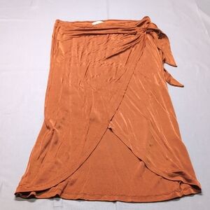 Maeve Womens Rust Orange Wrap‎ Midi Skirt Resort Viscose Size M